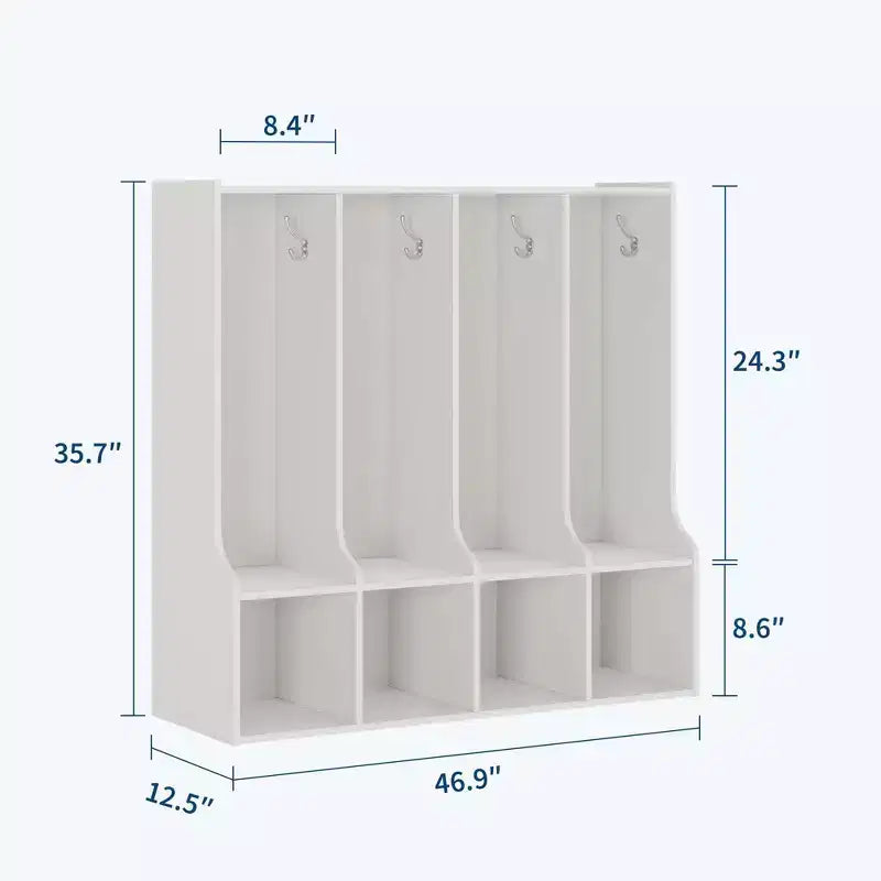 Armadietto a 4 scomparti marrone/bianco con 8 ganci, per bambini