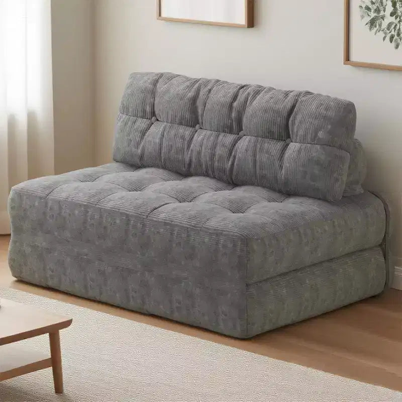 Divano Letto Futon Pieghevole in Velluto a Coste, Sedia Convertibile da Terra con Cuscino e Supporto per la Schiena