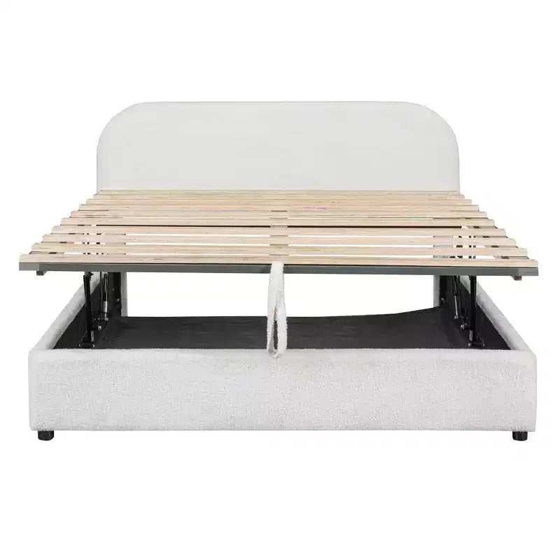 Letto matrimoniale imbottito con contenitore sollevabile - Bianco