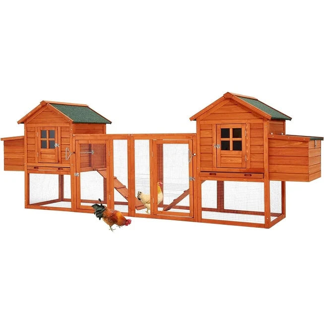 AECOJOY Pollaio grande da 365 cm con recinto, gabbia per pollame in legno