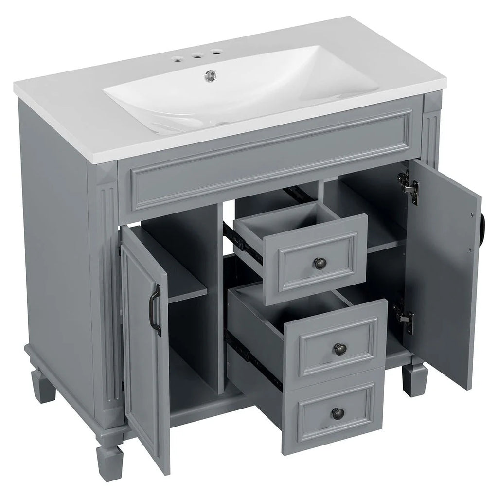 Mobile bagno moderno da 90 cm con lavabo integrato e specchiera, 2 ante e 2 cassetti