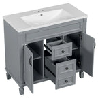 Mobile bagno moderno da 90 cm con lavabo integrato e specchiera, 2 ante e 2 cassetti
