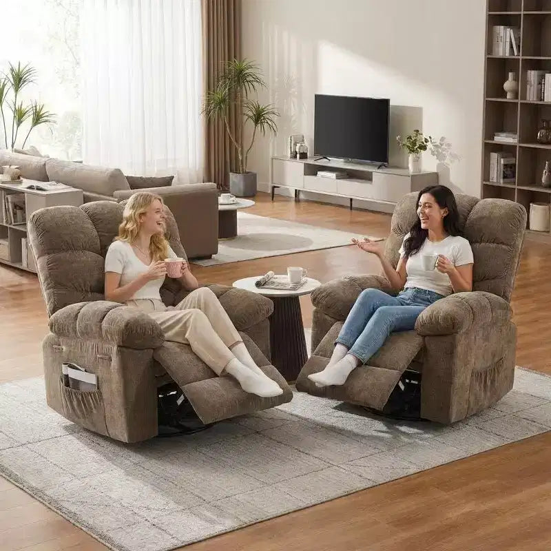 Poltrona Reclinabile Massaggiante con Funzione Calore - Girevole a 360° e a Dondolo, Poltrona Singola Grande con Vibrazione, USB e Tasche Contenitore per Salotto/Camera da Letto