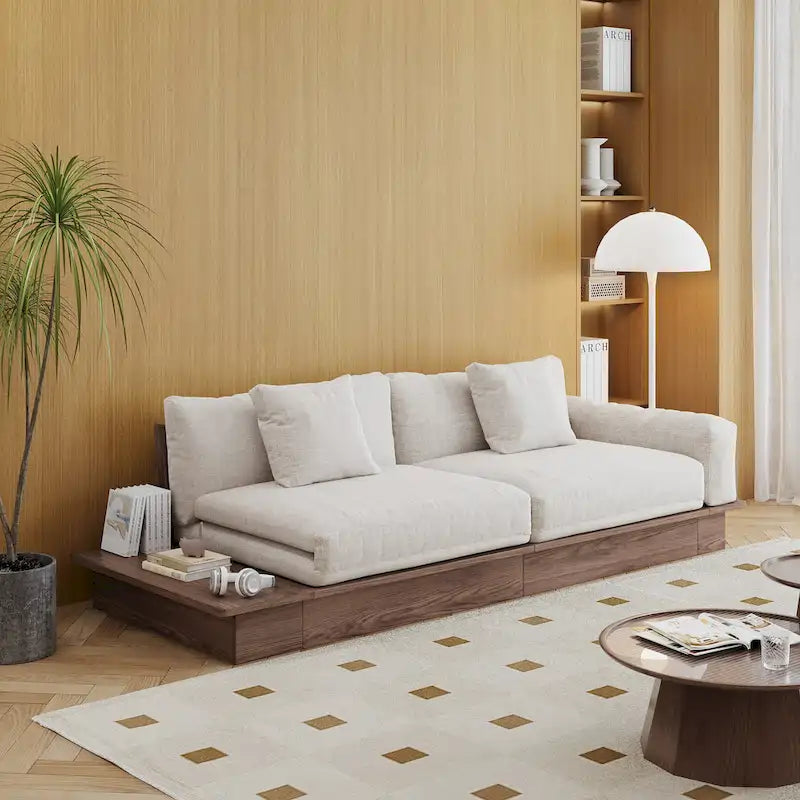 JASIWAY Divano Moderno in Legno Massello Rivestito in Cotone Lino