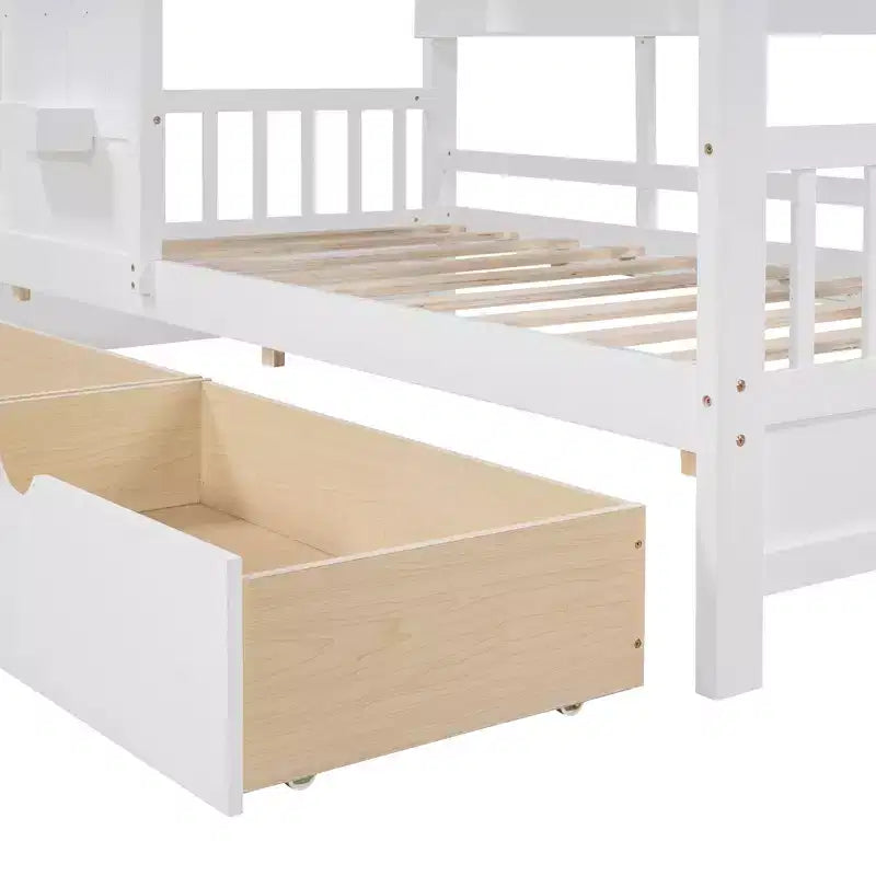 Letto in legno a forma di casa Twin/Full Size con 2 cassetti, letto per bambini con scaffale portaoggetti - ModernLuxe