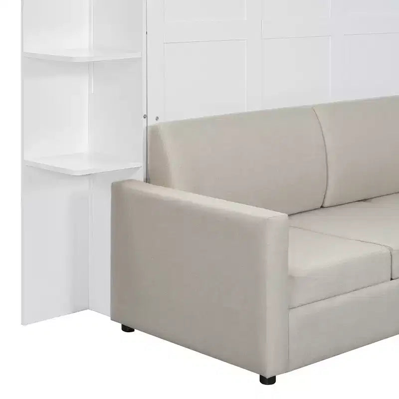 Letto a scomparsa Whisen Modern Design con struttura in legno, Queen Size, con divano e mensole