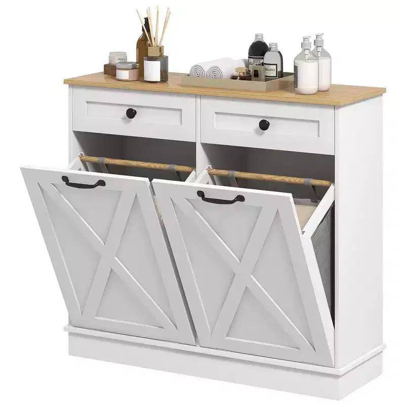HOMCOM Mobile Lavanderia Inclinabile Contenitore Bagno con 2 Cesti Rimovibili e 2 Cassetti