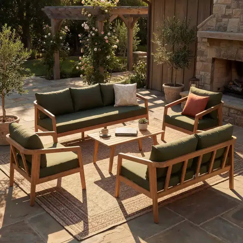 Christopher Knight Home Sunny Modern Set da 5 Pezzi con Sedute in Acacia, Tavolo Rettangolare a Doghe e 7 Posti a Sedere