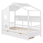 Letto in legno a forma di casa Twin/Full Size con 2 cassetti, letto per bambini con scaffale portaoggetti - ModernLuxe