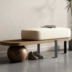 Panca bassa moderna in legno imbottita beige