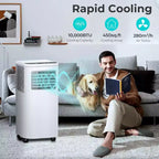 Condizionatore portatile da 8.000 BTU, unità 3 in 1 con 4 modalità, timer, display LED, telecomando e kit di installazione, per camera da letto/soggiorno/ufficio, bianco.