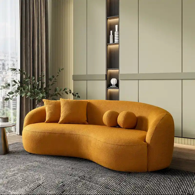 Divano curvo Blaine di lusso in tessuto bouclé, moderno, stile Japandi