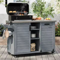 FAMYYT Isola per Cucina da Esterno da 78.3 Pollici con Piano di Lavoro in Acciaio Inossidabile, Stazione Barbecue Pieghevole e Armadietti Contenitore, Grigio Blu