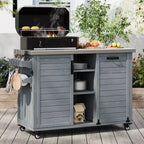 FAMYYT Isola per Cucina da Esterno da 78.3 Pollici con Piano di Lavoro in Acciaio Inossidabile, Stazione Barbecue Pieghevole e Armadietti Contenitore, Grigio Blu