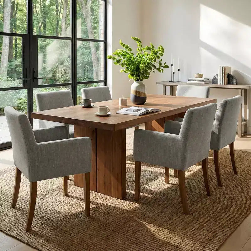 Set di 6 sedie da pranzo imbottite con braccioli, poltrone moderne in lino con gambe in legno, sedie occasionali per sala da pranzo, soggiorno - Panipeachy