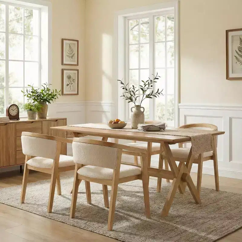 Christopher Knight Home Simon Set da Pranzo 5 Pezzi in Legno di Hevea Moderno di Metà Secolo con Sedie Imbottite in Bouclé